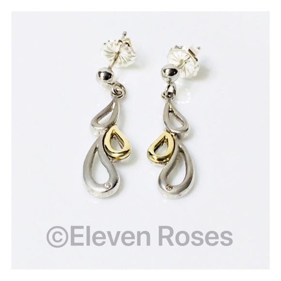Diamond 14k Gold & Sterling Silver Dangle Earrings - Picture 1 of 6